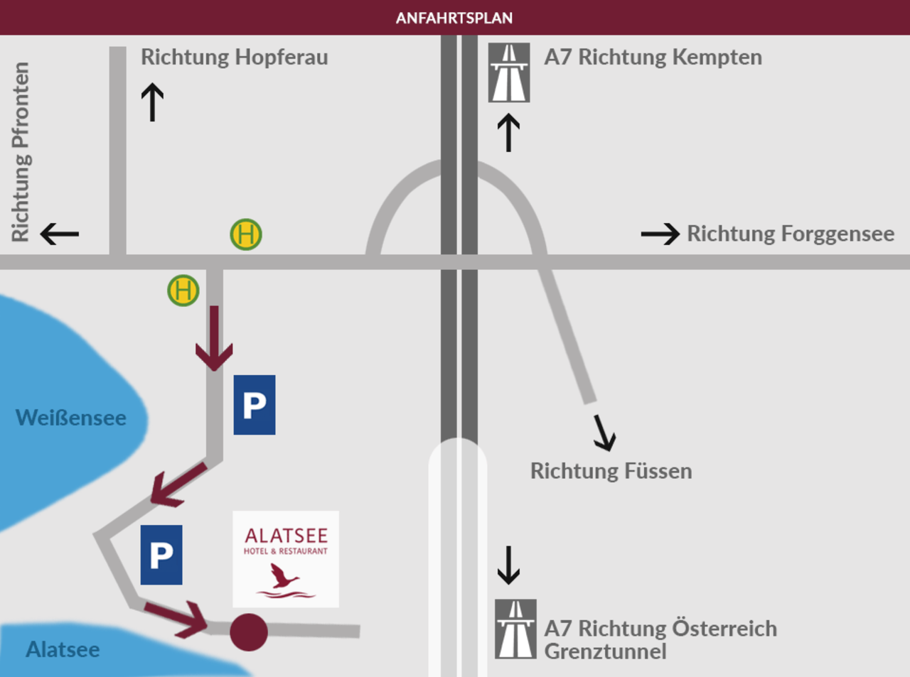 Anfahrtsskizze zum Hotel Alatsee